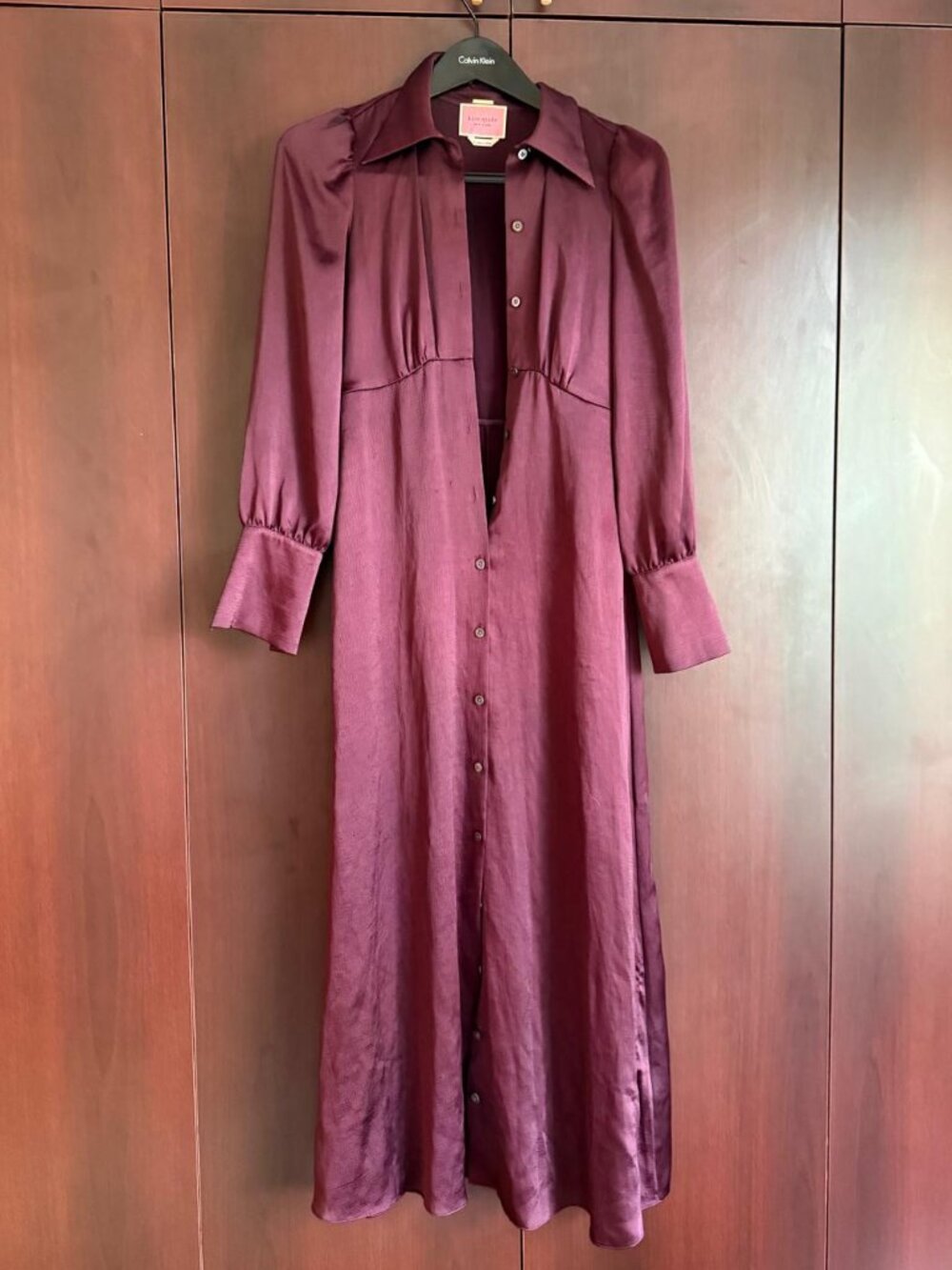 Kate Spade satin maxi shirt dress size 2 burgundy deep red small xs